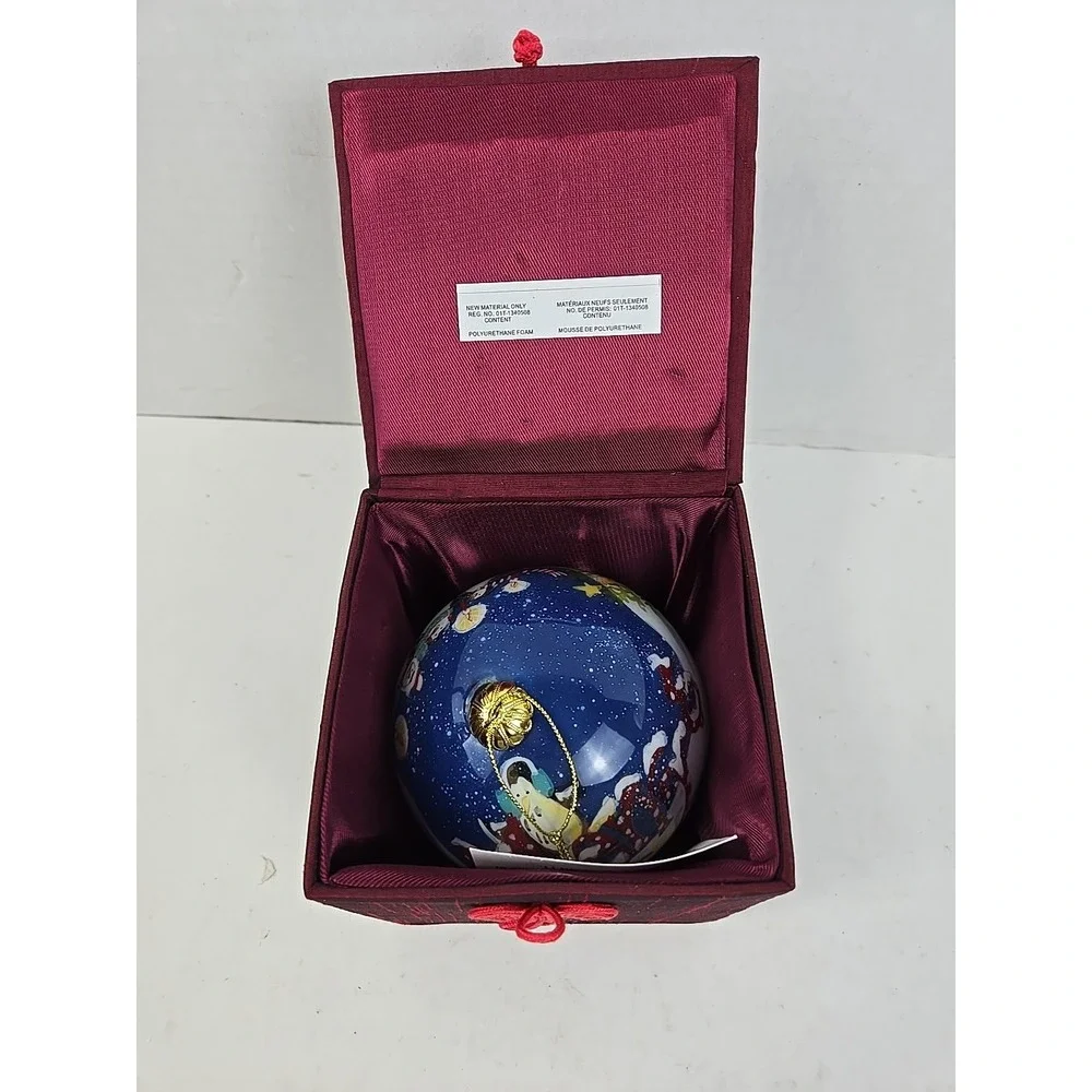 2010 Pier One Li Bien Glass Christmas Ornament Penguins Merry & Bright Painted